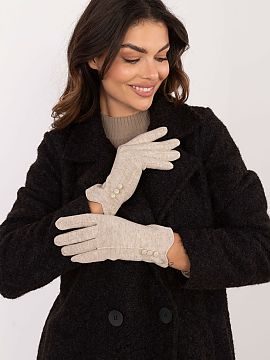 Gloves AT  Elegant women\'s gloves made of insulated smooth material. At the wrists decorative buttons. The index finger with an embroidered flower, al