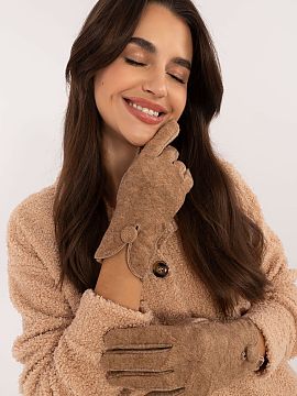 Gloves AT  Elegant women\'s gloves made of insulated smooth material. At the wrists decorative button and slit. The index finger with an embroidered fl