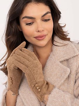 Gloves AT  Elegant women\'s gloves made of warm smooth material. Decorative buttons at the wrists. The index finger with an embroidered flower, allowin