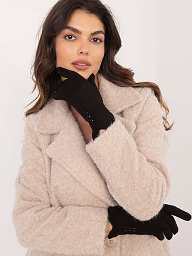 Gloves AT  Elegant women\'s gloves made of warm smooth material. Decorative buttons at the wrists. Index finger with embroidered flower, allowing for p