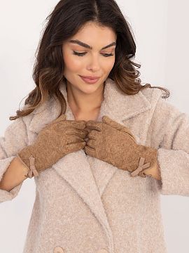 Gloves AT  Elegant women\'s gloves made of insulated material in an interesting pattern. At the wrists decorative bows. Index finger with an embroidere