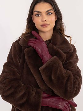 Gloves AT  Elegant women\'s gloves made of insulated material combined with ecological leather. Index finger with an embroidered flower, allowing you t