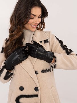 Gloves AT  Elegant women\'s gloves made of insulated material combined with ecological leather. Index finger with an embroidered flower, allowing you t