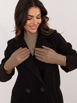 Gloves AT  Elegant women\'s gloves made of insulated material combined with ecological leather. Index finger with an embroidered flower, allowing you t