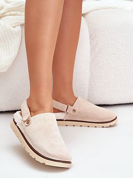 Slippers Step in style  Women\'s platform slippers made of eco-suede are a stylish choice for cold days. The interior is insulated with soft sheepskin for warmth an