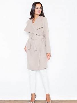Coat Figl  Elegant oversize autumn coat. With large lapels and pockets at the seams. Tied at the waist. Made of a fleece fabric. Nice and delicate to t