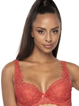 Padded bra Mat  Phenomenal Carmela bra. It looks beautiful on any bust. Entirely made of fine brick-colored lace, which sexily lays on the breasts and creep