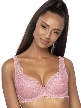 Padded bra Mat  Phenomenal Carmela bra. It looks beautiful on every bust. Made entirely of delicate pink lace, which sensually lays on the chest and climbs 