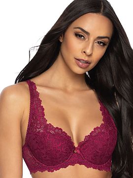 Padded bra Mat  The phenomenal Carmela bra. It looks beautiful on every bust. Made entirely of delicate burgundy lace, which sensually lays on the chest and
