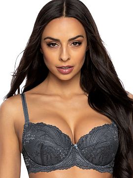 Push up Mat  Ultra bra for fans of subdued colors. The Sybilla model is made entirely of delicate gray lace. The bottom of the lingerie is slightly elong