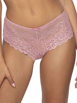 Shorts Mat  Tempting and alluringly see-through shorts made entirely of delicate pink lace. They sexily wrap feminine charms. Cotton gusset.
