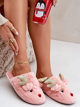 Slippers Step in style  Charming furry slippers with a reindeer motif are a perfect choice for winter evenings. Made of soft, cozy material, they provide warmth and