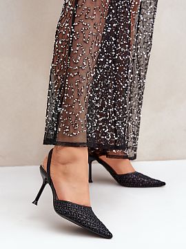High heels Step in style  Stylish women\'s high heels adorned with glittering sequins, which give them a unique shine. This model has pointed toes, which visually sli