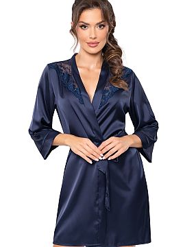 Bathrobe Donna  Women\'s bathrobe made of silk satin. Neckline decorated with lace, wide sleeve, tie belt.