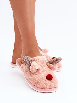 Slippers Step in style  Charming slippers with fur and reindeer motif are an excellent choice for winter evenings. Made of soft, cozy material, they will provide wa