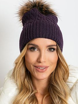 Cap AT  Winter hat with a wide cuff and fluffy pompom.