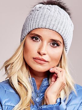 Cap AT  Winter hat with a wide ribbed cuff and fluffy pompom.