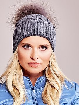 Cap AT  Winter hat with a wide cuff and fluffy pompom.