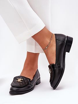 Mocassin Step in style  Elegant women\'s moccasins made of high-quality natural leather. The front of the shoes is adorned with subtle stitching and a gold element 