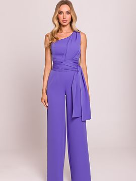 Suit Moe  Elegant, asymmetrical jumpsuit with a motif on one shoulder, which catches the eye with its unique shape. Long scarves sewn to the sides giv