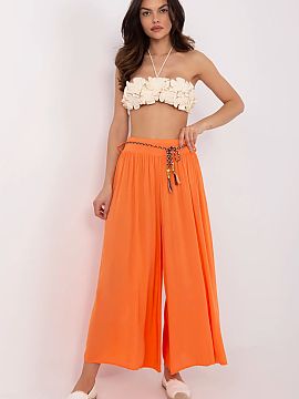 Women trousers Och Bella  Women\'s palazzo-style material pants, perfect for everyday styling. Made of lightweight and breathable viscose, they provide comfort and fr