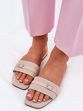 Flip-flops Step in style  Flat women\'s flip-flops made of textile material that combine comfort with subtle style. Decorated with a thin strap with a buckle at the f