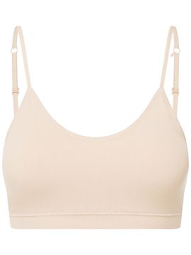 Soft Henderson  Modern bra in the form of an elastic top, made of soft fabric with a trendy, ribbed structure. Model put on over the head, without fastening