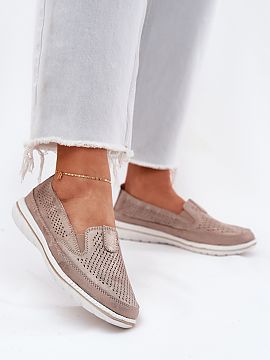 Mocassin Step in style  Women\'s loafers made of natural suede are a combination of elegance and comfort. This model is distinguished by rounded toes, which provide