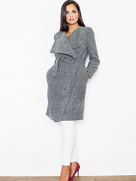 Coat Figl  Elegant oversize autumn coat. With large lapels and pockets at the seams. Tied at the waist. Made of a fleece fabric. Nice and delicate to t