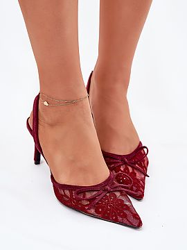 High heels Step in style  Lace women\'s high heels are an elegant option for special occasions. The model with an open heel and pointed toes emphasizes the slimness o