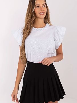 Blouse Lakerta  An elegant blouse with small polka dots is a perfect choice for formal occasions and stylish work outfits. Made of breathable, dominant cott