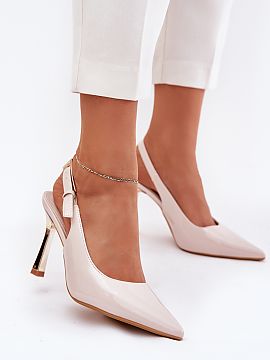 High heels Step in style  The elegant patent leather stilettos with an open heel are a combination of classic and modernity. Pointed toes visually slim the legs, and 