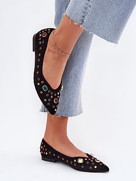 Ballet flats Step in style  Women\'s ballet flats made of eco suede, decorated with crystals that add elegance and shine to them. The pointed toes visually elongate the