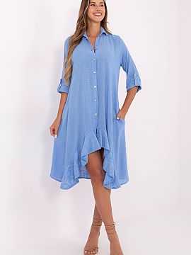Daydress Och Bella  A summer shirt dress with an asymmetrical cut is a stylish and comfortable option for everyday wear. Made of lightweight, breathable cotton,