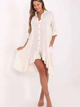 Daydress Och Bella  A summer shirt dress with an asymmetrical cut is a stylish and comfortable option for everyday wear. Made of lightweight, breathable cotton,