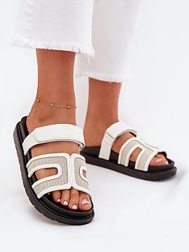 Flip-flops Step in style  Women\'s sandals made of a combination of eco leather and textile material. Set on a platform. The Velcro strap allows for easy adjustment t