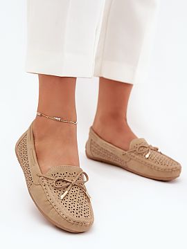 Mocassin Step in style  Women\'s loafers made of eco-leather, decorated with a lace pattern, are a perfect proposal for spring and summer. At the front there is a b