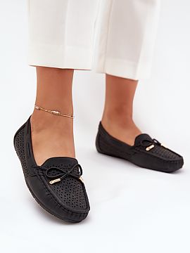 Mocassin Step in style  Women\'s loafers made of eco leather, decorated with a lacy pattern, are a perfect proposal for spring and summer. In the front, there is a 