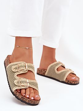 Flip-flops Step in style  Crocheted women\'s sandals on a cork platform are a unique proposal for warm days. Thanks to the profiled insole made of eco suede, they pro