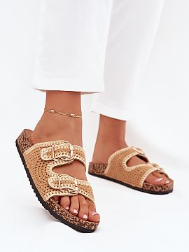 Flip-flops Step in style  Crocheted women\'s sandals on a cork platform are a unique proposal for warm days. Thanks to the contoured insole made of eco suede, they pr