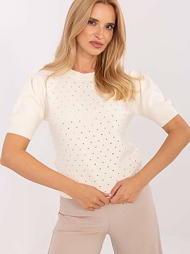 Short sleeve sweater Factory Price  An elegant women\'s sweater with short, puffy sleeves is a stylish proposition for work and everyday wear. Made of a soft blend of viscose, 