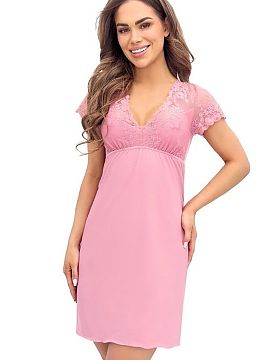 Nightshirt Donna  An elegant nightgown with a V-neckline finished with delicate lace. The top is adorned with lace and has an elastic band under the bust to s