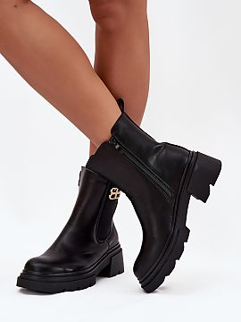 Slippers Step in style  Women\'s ankle boots made of eco leather are a classic model that will work perfectly in the autumn-winter season. Simple cut, fastened with