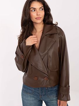Coat Rue Paris  A short women\'s trench coat made of eco-leather is a modern version of a classic, perfect as a transitional coat for the fall?winter?spring