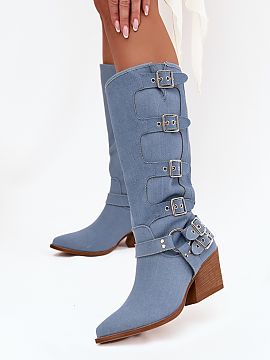 Heeled boots Step in style  Women\'s cowboy boots made of textile material are a fashionable proposal inspired by western style. Set on a column type heel, they provide