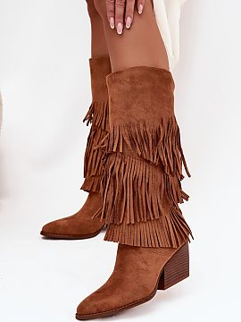Heeled boots Step in style  Cowgirl boots made of soft eco-suede are a model that combines comfort and trendy, distinctive style. They feature characteristic pointed to