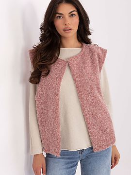 Gilet Rue Paris  Women\'s boucle vest without fastening is a fashionable and practical proposition in a casual style, perfect for everyday wear. Made of poly