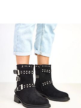 Boots Solea  Elegant and stylish women\'s ankle boots made of delicate ecological suede leather. The model stands out with decorative straps fastened wit