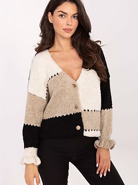 Cardigan Rue Paris  Women\'s striped sweater is a stylish casual wardrobe piece, perfect for both everyday wear and work. Made from a combination of acrylic, wo