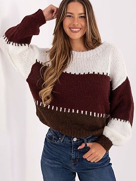 sweter Rue Paris  Women\'s striped sweater is a universal model in a casual style, perfect for everyday outings and social meetings. Made of a blend of polyac